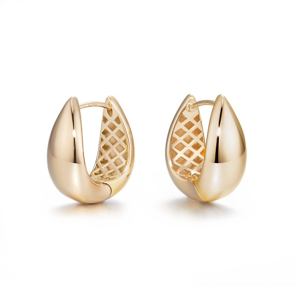 18K Yellow Gold Teardrop Hoop Earrings