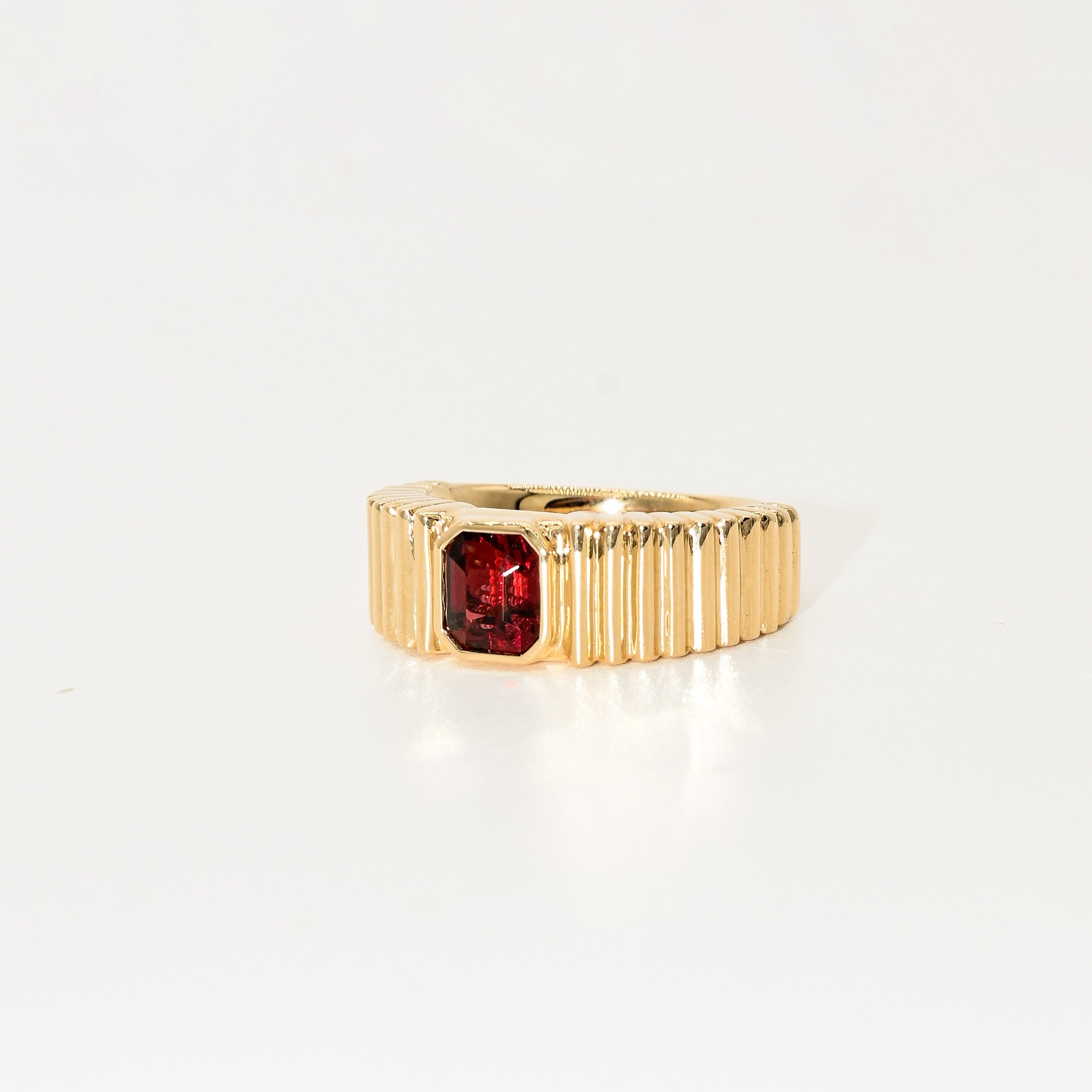 14K Gold Angel Red Garnet Signet Ring