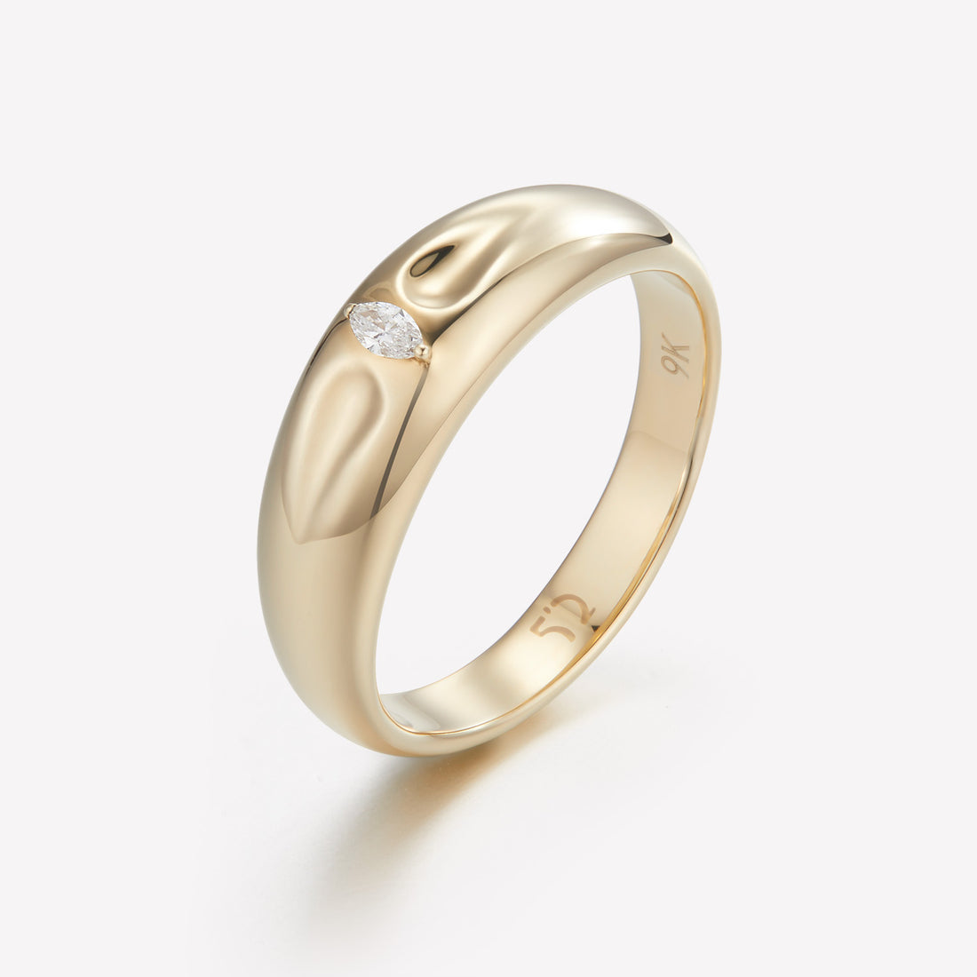 18K Gold Dainty Dented Diamond Ring