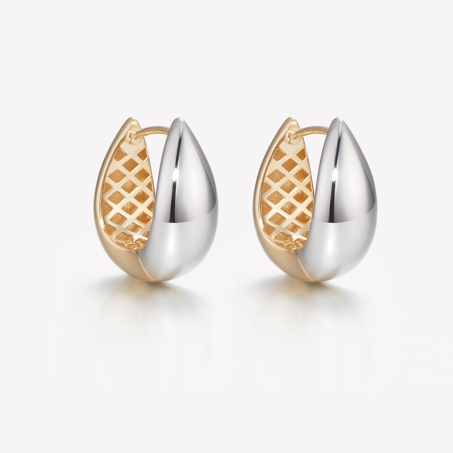 18K Gold Teardrop Yellow & Silver Earrings