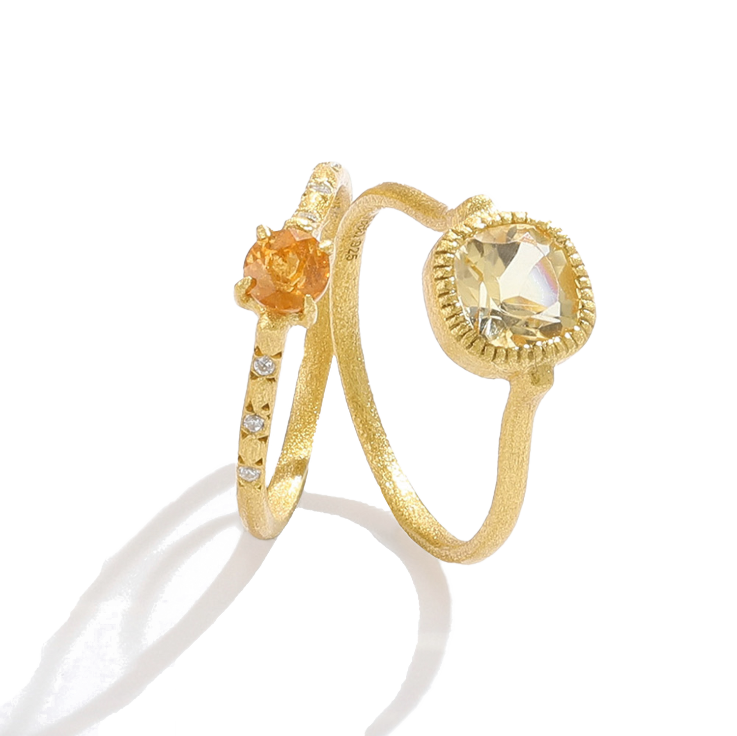 Yellow Amethyst Silver Gold Ring