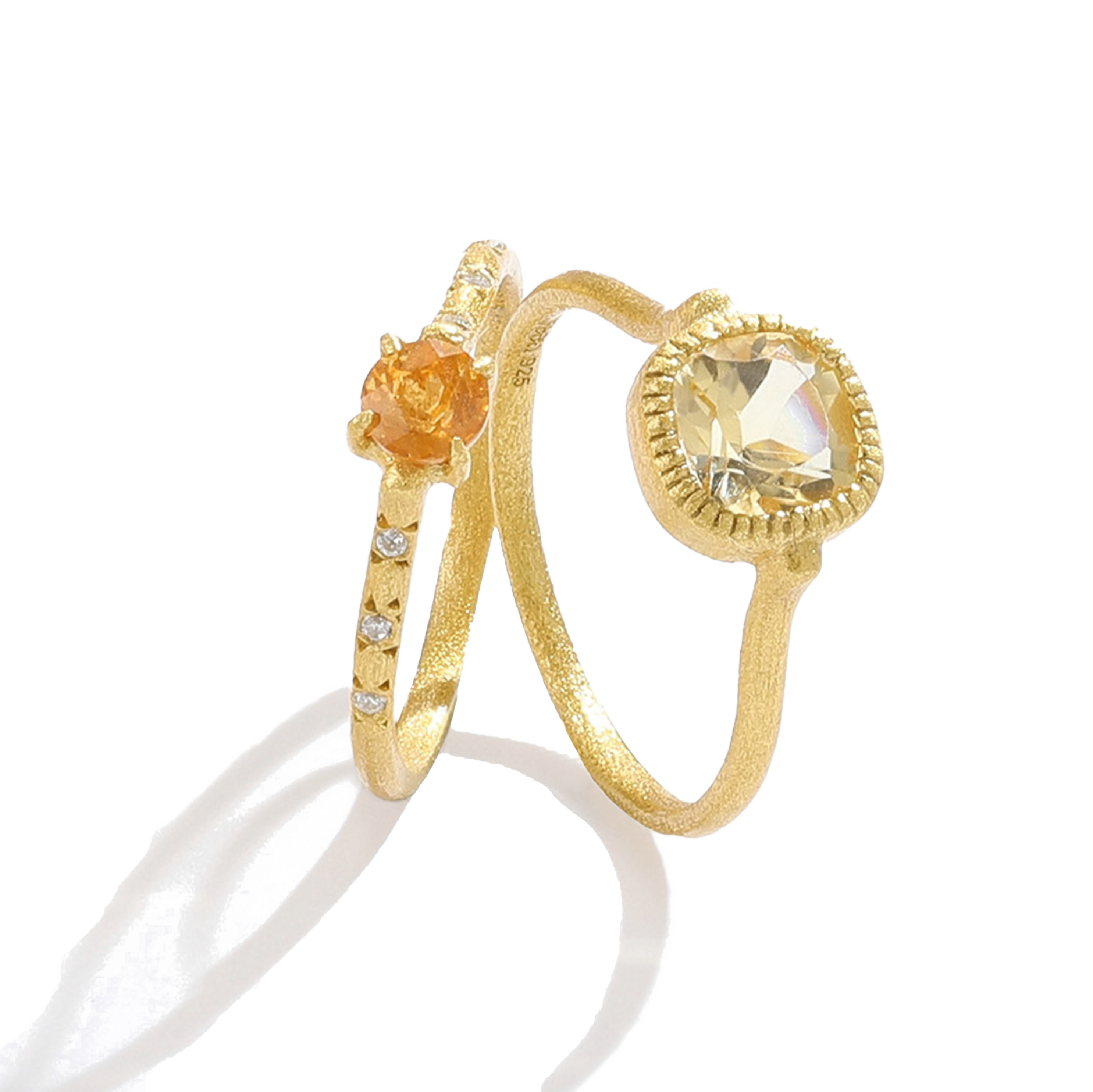 Yellow Amethyst Silver Gold Ring