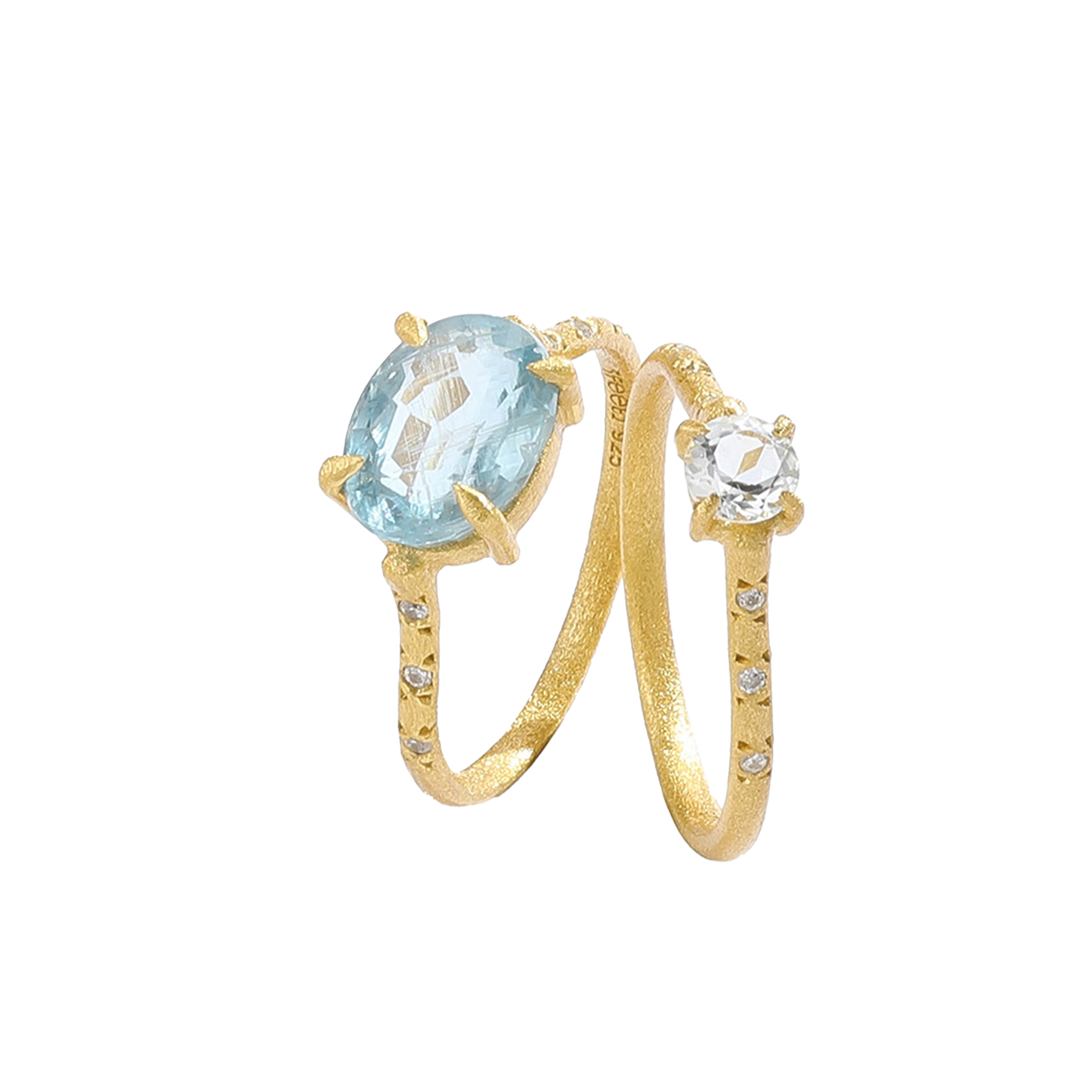 Paraiba Blue Silver Gold Stacking Ring