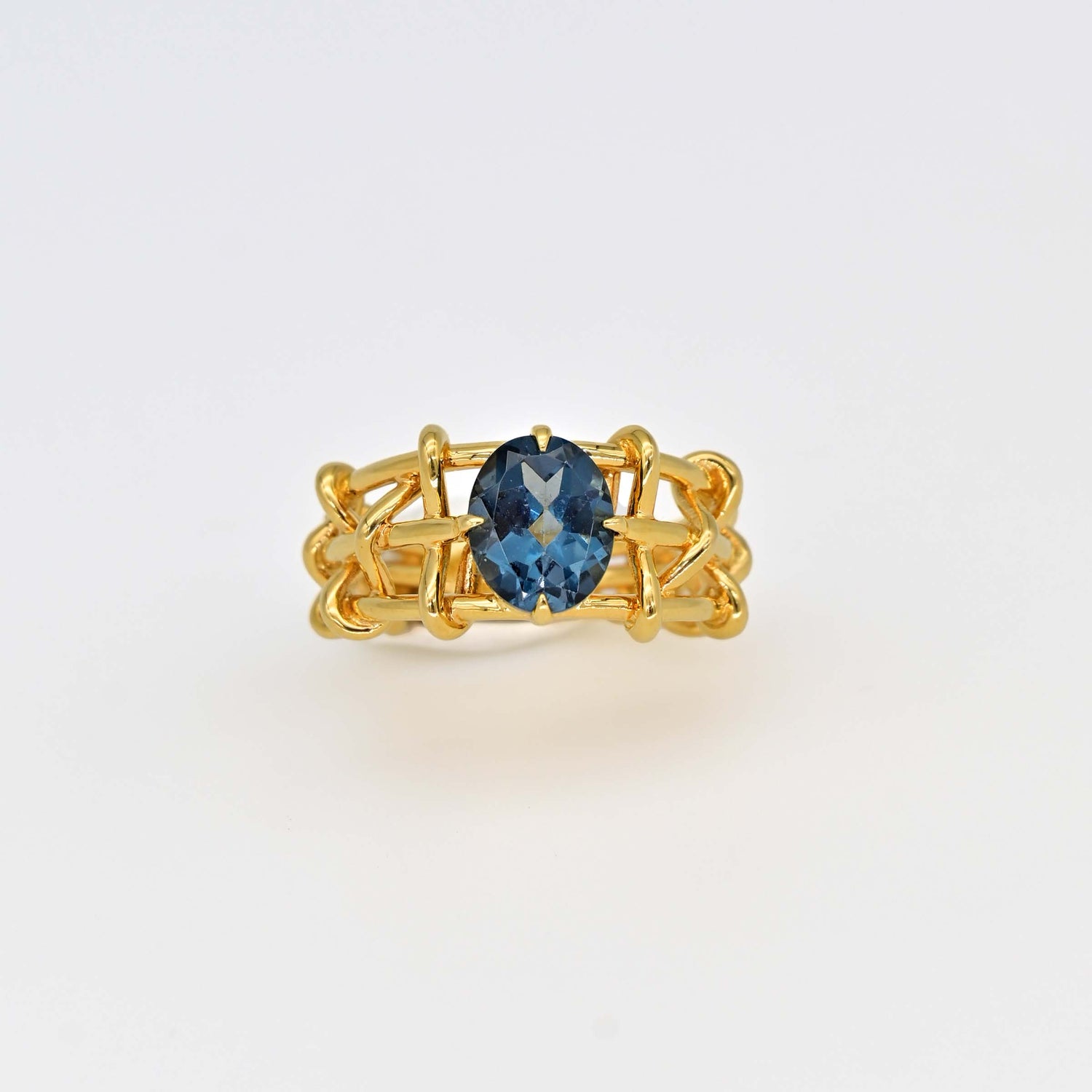 18K Gold KNOT Blue Topaz Statement Ring