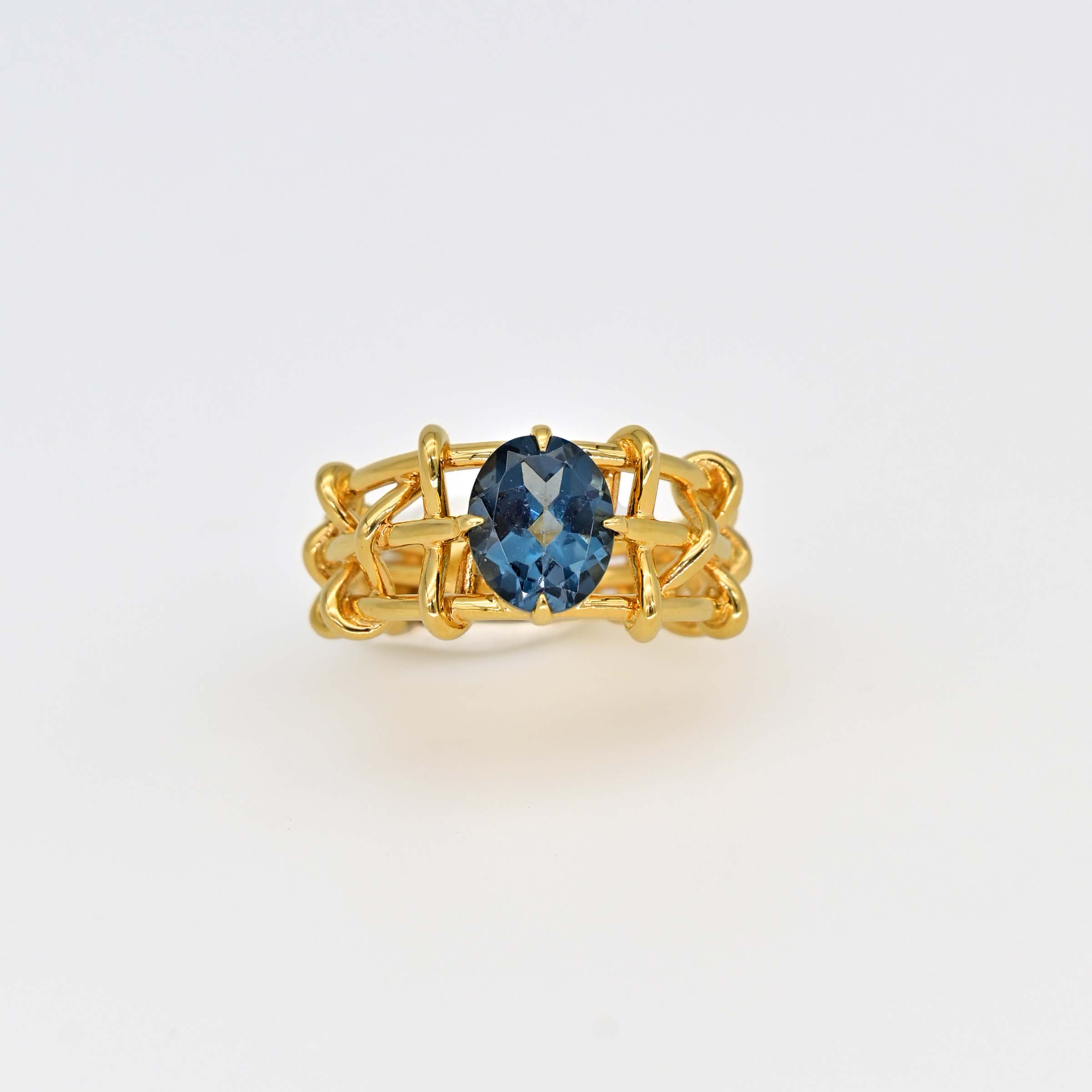 18K Gold KNOT Blue Topaz Statement Ring