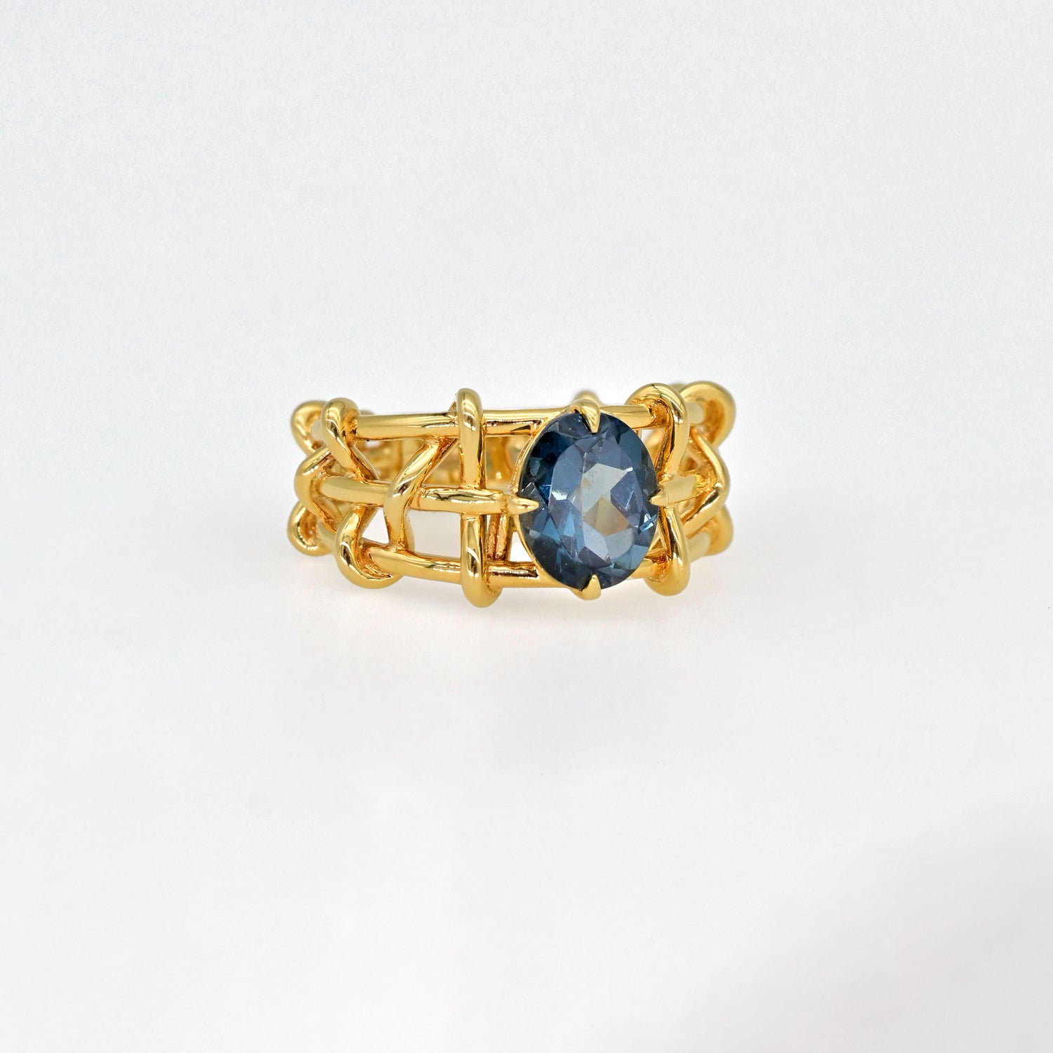 18K Gold KNOT Blue Topaz Statement Ring