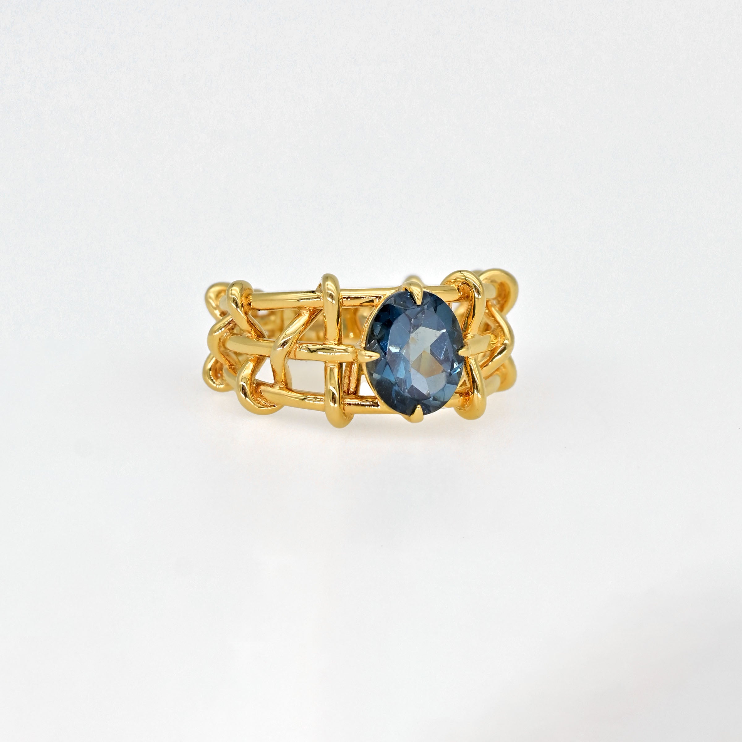 18K Gold KNOT Blue Topaz Statement Ring