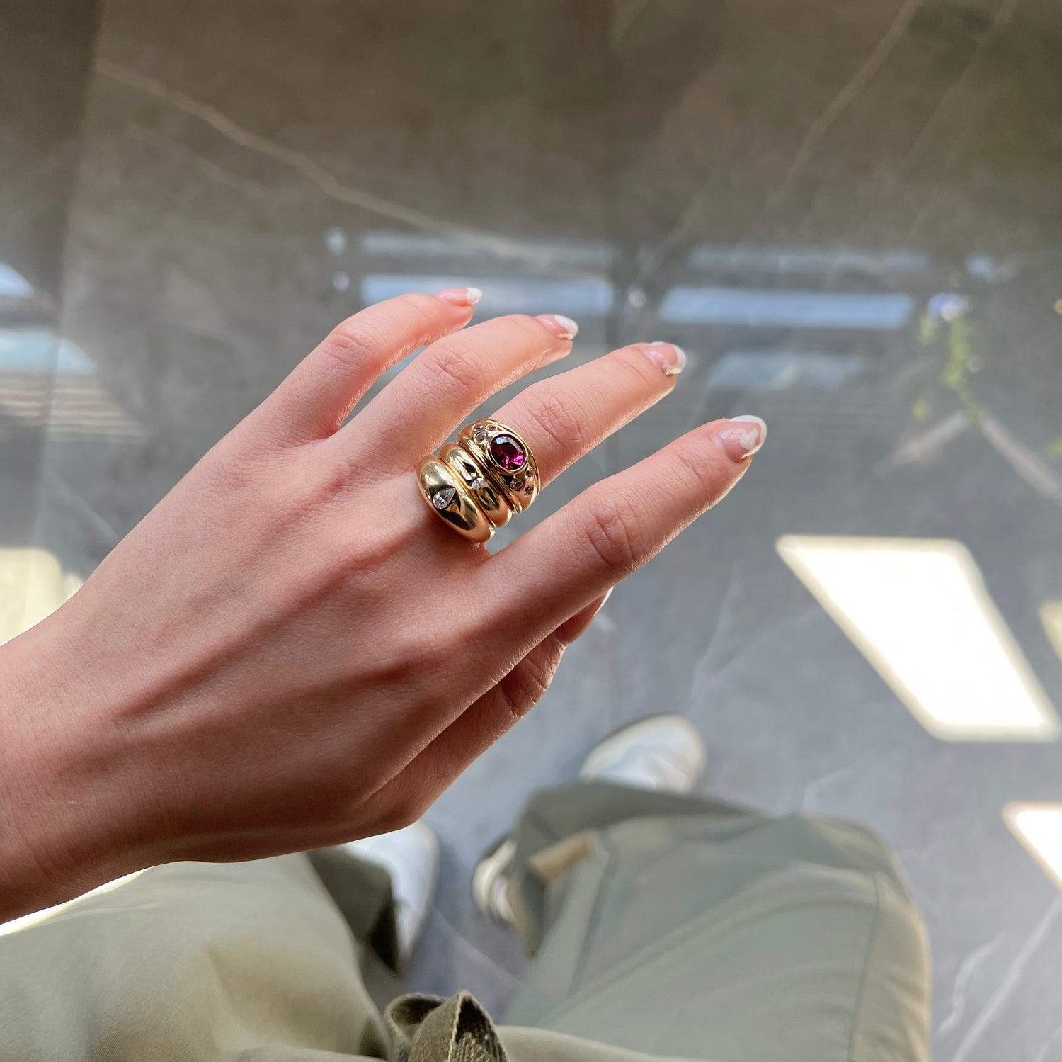 18K Gold Dainty Dented Diamond Ring
