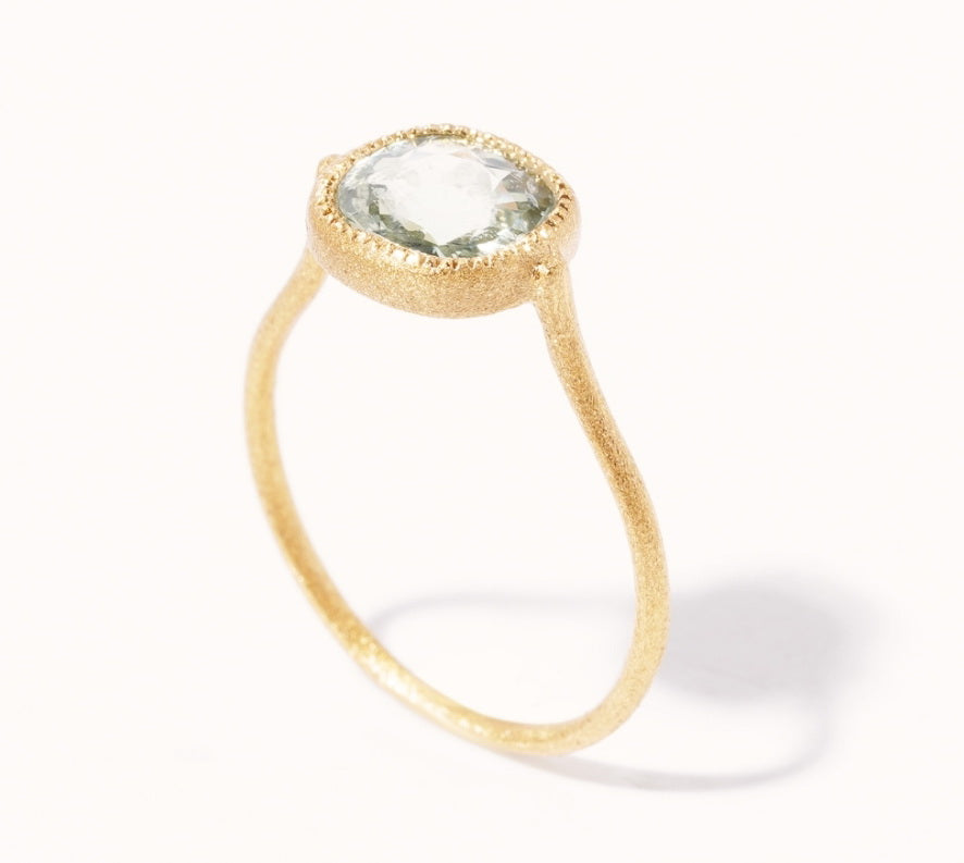 Green Amethyst Silver Gold Ring