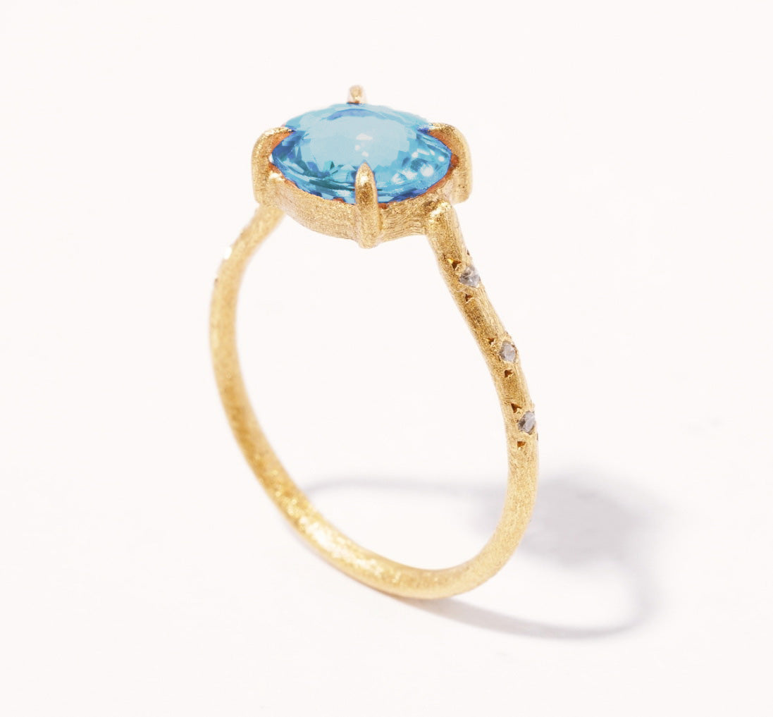 Paraiba Blue Silver Gold Stacking Ring