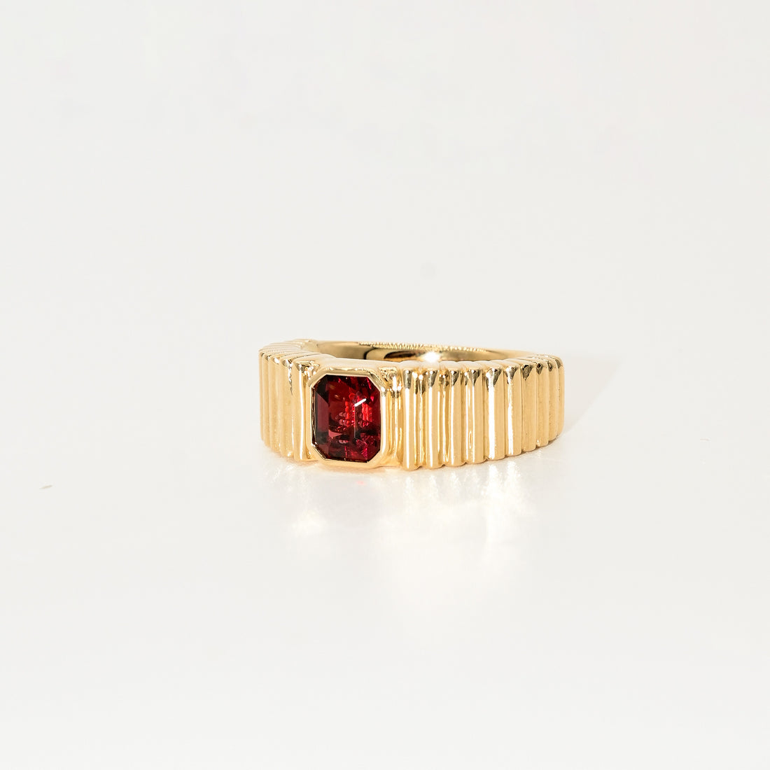 14K Gold Angel Red Garnet Signet Ring