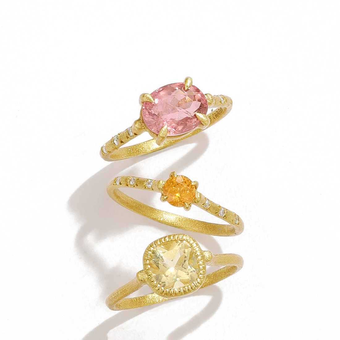 Orange Garnet Silver Gold Stacking Ring