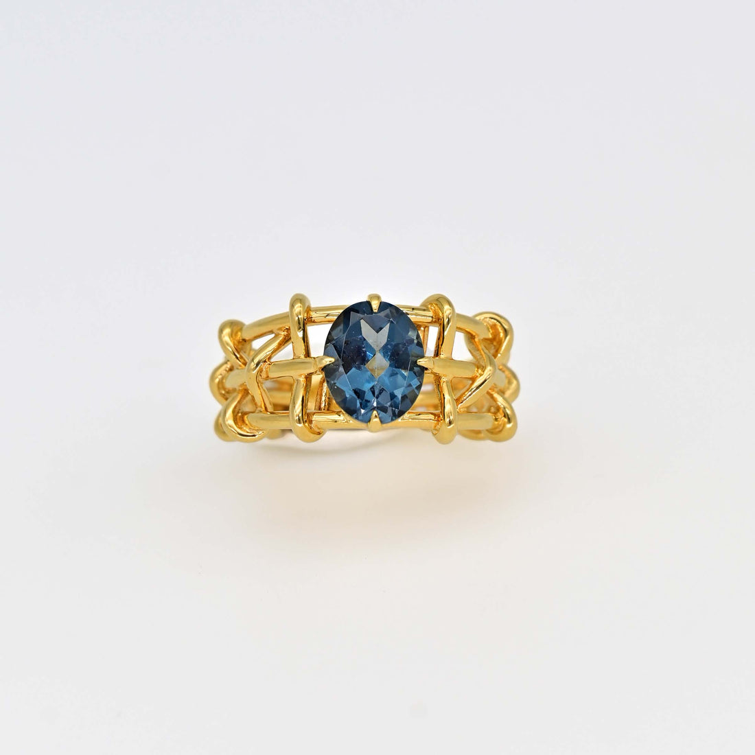 18K Gold KNOT Blue Topaz Statement Ring